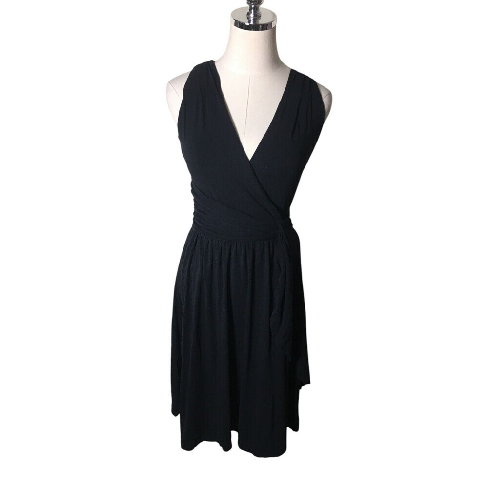 Garnet Hill Black Sleeveless Wrap Mini Dress